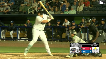 Blake Burke doubles (4) on a sharp line drive to right fielder Wade Meckler. Jesús Made scores.