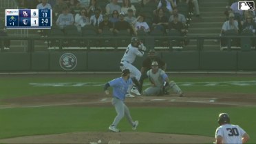 Coby Morales doubles (10) on a line drive to center fielder Victor Arias. Garrett Martin scores.