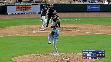 Junior Garcia singles on a line drive to right fielder Juneiker Caceres. Tanner Smith scores.
