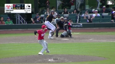 Josh Lowe doubles (1) on a line drive to left fielder Ryan Bliss. Austin Wynns scores.