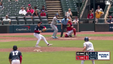Gavin Cross singles on a line drive to center fielder Will Benson. Brett Squires scores. Gavin Cross to 2nd.