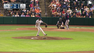 Carlos Pérez homers (4) on a fly ball to left field.