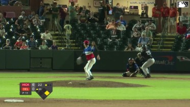 Pablo Guerrero doubles (3) on a sharp fly ball to right fielder Jordan Sanchez. Marco Argudin scores.