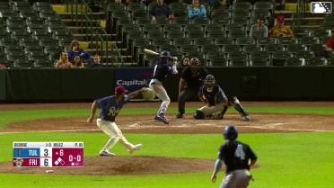 Kendall George singles on a ground ball to left fielder Jake Snider. Nelson Quiroz scores. Sean McLain scores.