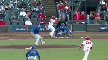 Héctor Rodríguez doubles (1) on a line drive to center fielder Kameron Misner. Edwin Arroyo scores.