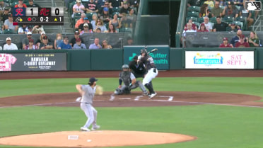 Parks Harber doubles (6) on a sharp line drive to left fielder Michael Arroyo. Scott Bandura scores.