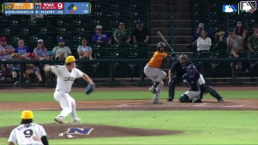 Clark Elliott doubles (7) on a fly ball to right fielder Rudy Martin Jr. Leo De Vries scores.
