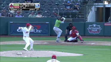 Brett Wisely homers (1) on a fly ball to center field.