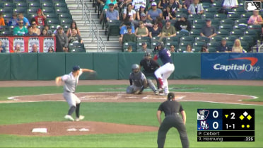 Jackson Hornung doubles (9) on a fly ball to left fielder Josh Moylan. Carter Cunningham scores. Raimundo De Los Santos scores.