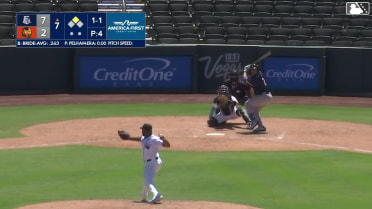 Jonah Bride doubles (12) on a line drive to right fielder Brayan Buelvas. Diego Castillo scores. Jonah Bride out at 3rd on the throw, right fielder Brayan Buelvas to second baseman Joshua Kuroda-Grauer to third baseman Darell Hernaiz.