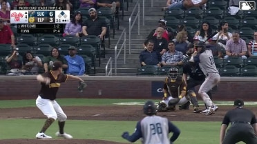 Shay Whitcomb singles on a line drive to center fielder Nick Schnell. Joey Loperfido scores.