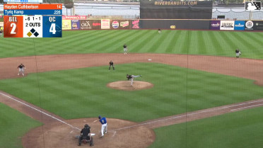 Tyriq Kemp doubles (12) on a ground ball to left fielder Jacob Jenkins-Cowart. Derlin Figueroa scores.