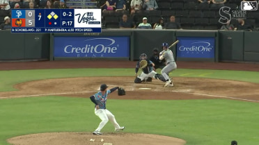 Tanner Schobel singles on a line drive to left fielder Euribiel Angeles. Hendry Mendez scores. Aaron Sabato to 2nd.
