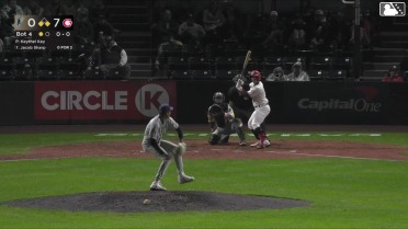 Jacob Sharp singles on a soft ground ball to third baseman Jake Munroe. Alexis Hernandez scores. Tucker Toman to 2nd.