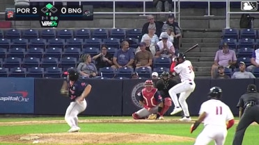 Jose Ramos doubles (11) on a ground ball to left fielder Caden Rose. Chris Suero scores.