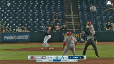 Ramon Mendoza doubles (11) on a sharp line drive to right fielder Drew Waters. Bligh Madris scores. Nelson Velázquez scores. Matt Koperniak to 3rd.