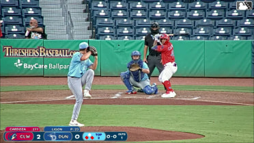 Victor Cardoza flies into a double play, center fielder Raimundo De Los Santos to catcher Giaconino Lasaracina. Will Vierling out at home.