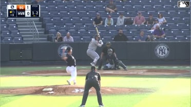 Theo Gillen out on a sacrifice fly to center fielder Camden Troyer. Adrian Santana scores.