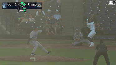 Euribiel Angeles singles on a line drive to right fielder Yamal Encarnacion. Cameron Leary scores. Luke Mann scores.