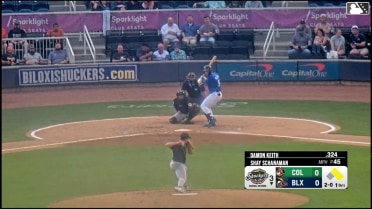 Damon Keith doubles (9) on a sharp line drive to left fielder Ethan Workinger. Jesús Made scores. Blake Burke scores.