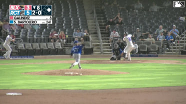 Caleb Bartolero doubles (11) on a line drive to center fielder Braylon Payne. Jacob Cozart scores.
