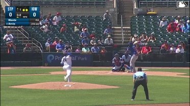Orlando Arcia out on a sacrifice fly to right fielder Hayden Cantrelle. Walker Jenkins scores.