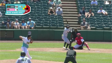 Shalin Polanco out on a sacrifice fly to center fielder Devin Saltiban. Jared Jones scores.