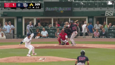 Kristian Campbell out on a sacrifice fly to left fielder Felix Reyes. Vinny Capra scores.