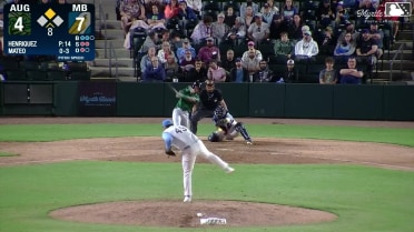 Juan Mateo triples (2) on a line drive to right fielder Josiah Hartshorn. Nick Montgomery scores.
