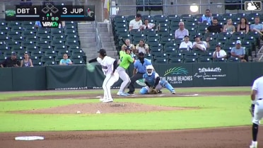 Tyson Lewis homers (3) on a fly ball to center field.
