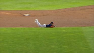 Karson Simas lays out to make a diving stop