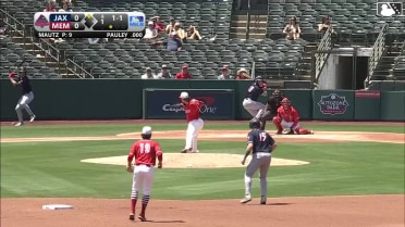 Graham Pauley homers (1) on a fly ball to right field. Jacob Berry scores.