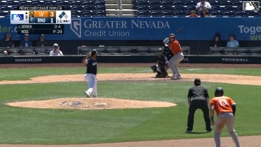 Catcher Christian Cerda picks off Brett Harris at 3rd on throw to third baseman LuJames Groover.