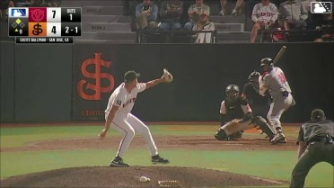 Enyervert Perez singles on a ground ball to center fielder Tanner Mally, deflected by shortstop Josuar Gonzalez. Nathan Hall scores.