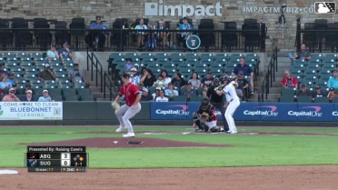 Jake Meyers homers (1) on a fly ball to left center field. Trenton Brooks scores.