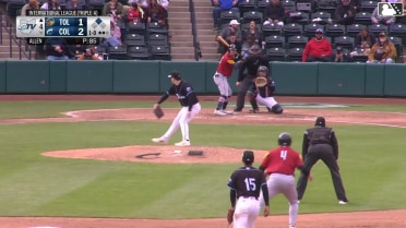 Zach McKinstry homers (1) on a fly ball to right field. Max Burt scores.