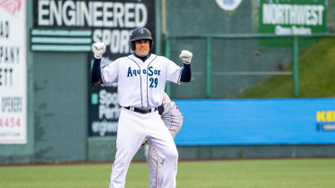 Carter Dorighi doubles (5) on a line drive to left fielder Anthony Scull. Anthony Donofrio scores.