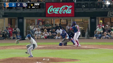 Paul McIntosh singles on a soft fly ball to center fielder Cristian Pache. Christian Cairo scores.