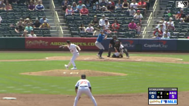 Jack Suwinski doubles (3) on a sharp fly ball to center fielder Cole Carrigg. Noah Miller scores.