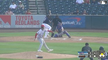 Starlin Aguilar singles on a line drive to center fielder Max Durrington. Estevan Moreno scores.