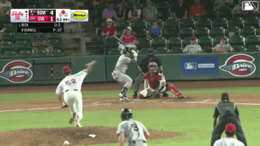 Carter Beck doubles (2) on a line drive to left fielder Yophery Rodriguez. Mac Guscette scores.