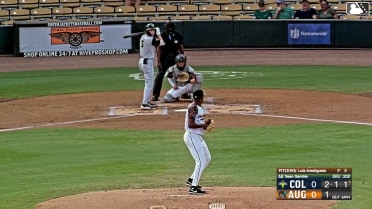 Sean Gamble doubles (12) on a line drive to center fielder Conor Essenburg. Yandel Ricardo scores.