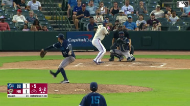 Corey Seager homers (1) on a fly ball to left field.