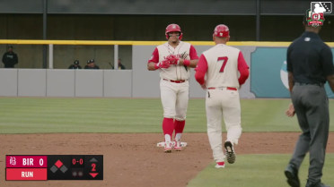 Ruben Ibarra doubles (3) on a sharp line drive to center fielder Braden Montgomery. Jay Allen II scores.