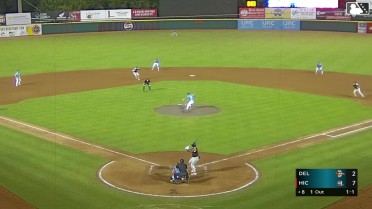 Eric Booth Jr. out on a sacrifice fly to left fielder Jay McQueen. Jhomnardo Reyes scores.