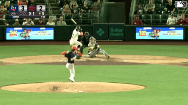 Drew Gilbert homers (1) on a line drive to right field.