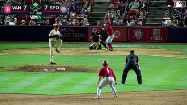 Jacob Sharp singles on a line drive to left fielder Jacob Hinderleider. Eric Snow scores.
