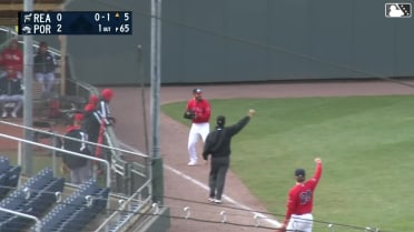 Matthew Lugo goes over the wall for fantastic catch