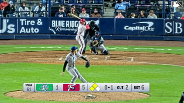 Dante Nori singles on a ground ball to center fielder Braylen Wimmer. Jordan Dissin scores. Alex Binelas scores.