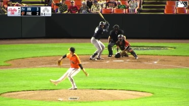 Josh Moylan homers (1) on a fly ball to left field.